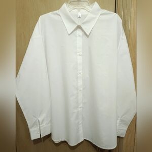 NWT OMSJ 100% Cotton Blouse Womens 2XL White Button-up Shirt Long Sleeve